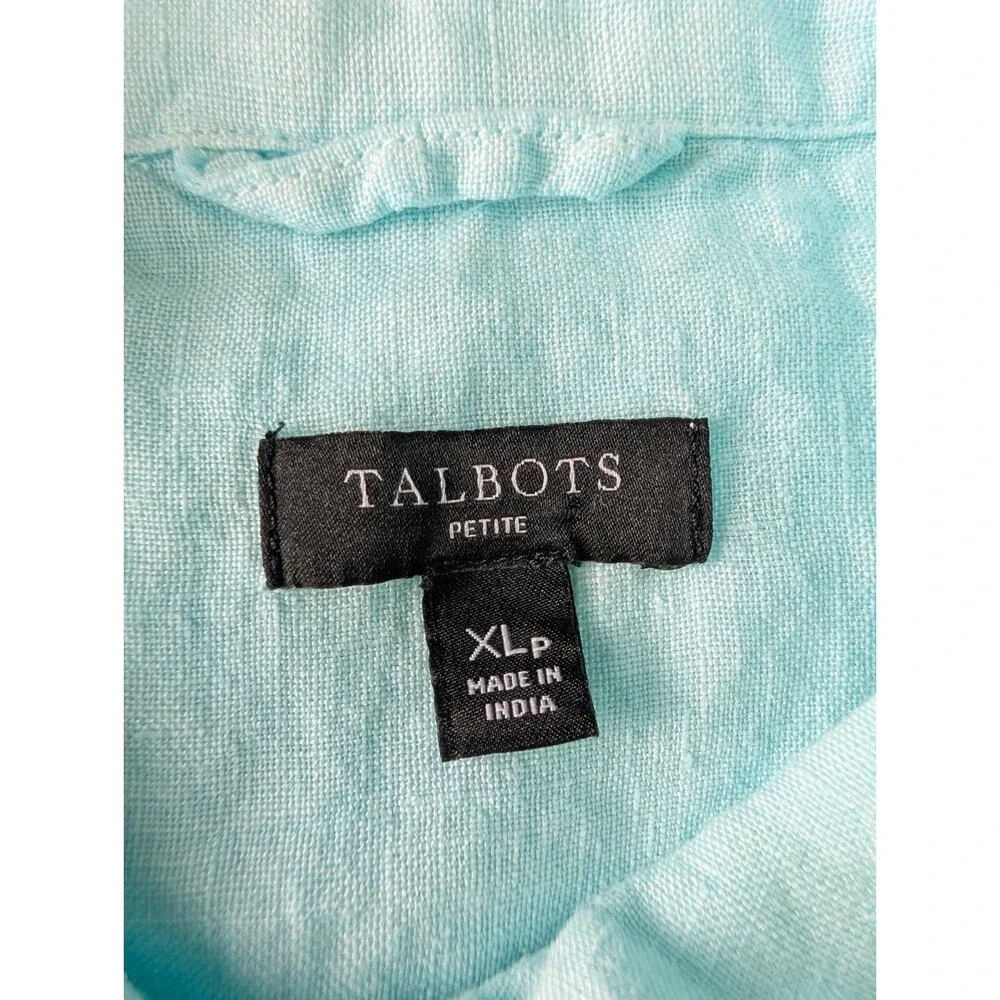 TALBOTS Womens XLP Ombre Dip Dye 100% Linen Roll Tab Button Shirt Blouse Top